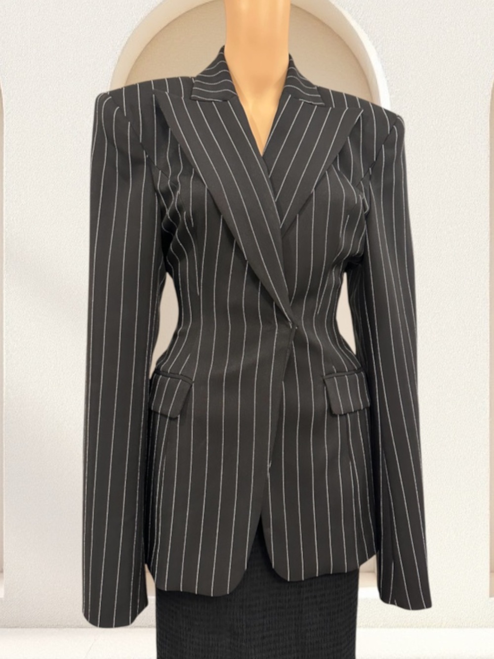 naked wardrobe Black Pinstripe Tailored Blazer